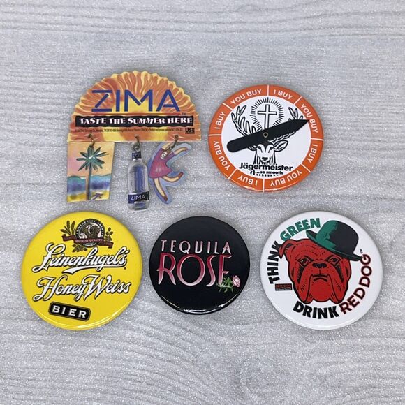 Vintage Alcohol Pins Zima Jagermeister Red Dog Tequila Rose Leinenkugel Lot of 5 - Picture 1 of 12